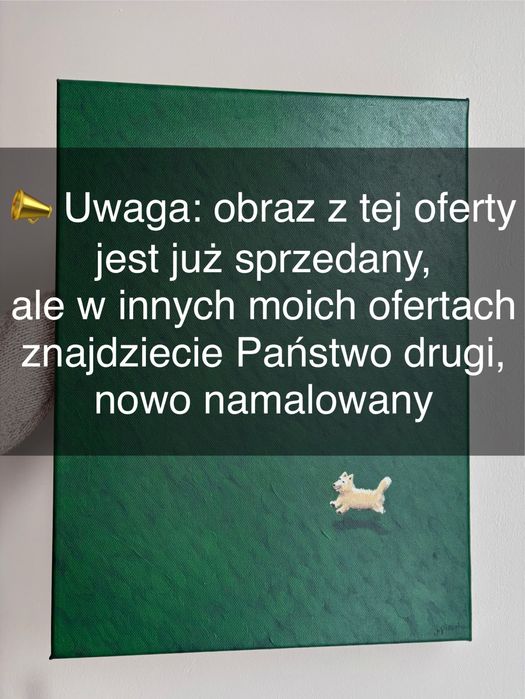 Obraz ręcznie malowany zielony pies piesek corgi