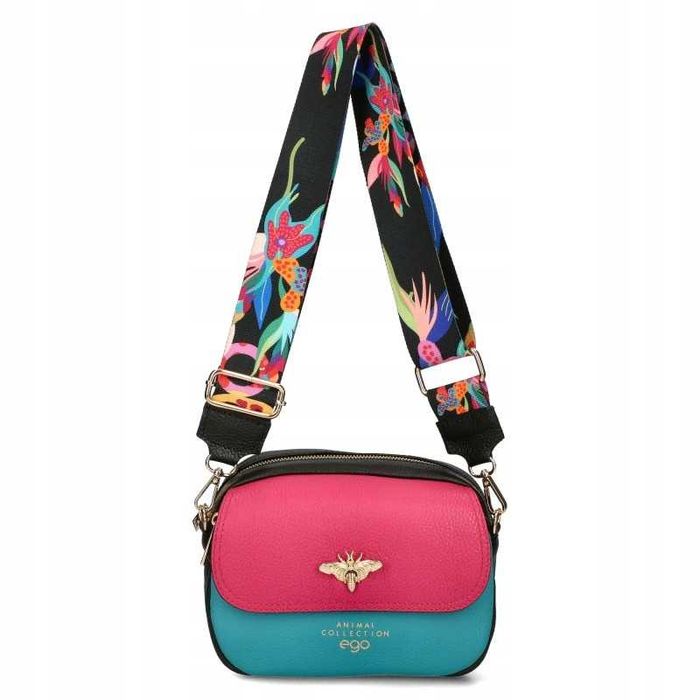 EGO Polska Torebka Damska Listonoszka Skóra Naturalna Kolorowy Pasek