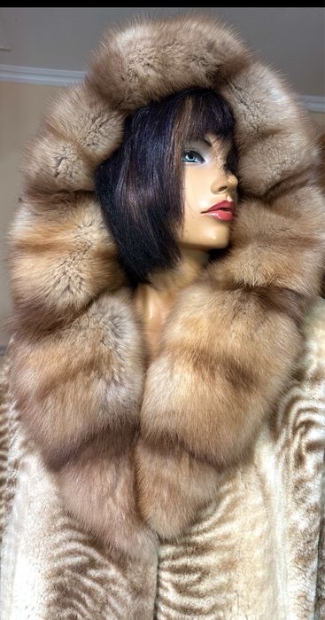 Рр 48-50-52.  Норковая шуба ‘моаморная норочка’ капюшон Соболь. Италия