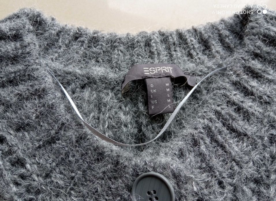ESPIRIT sweter kardigan szary melanż alpaka splot puszek 48 50 52