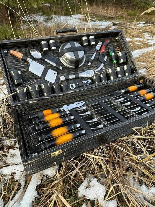 Набір шампурів у дерев'яному кейсі "Cупермен" Подарунок мужу, брату