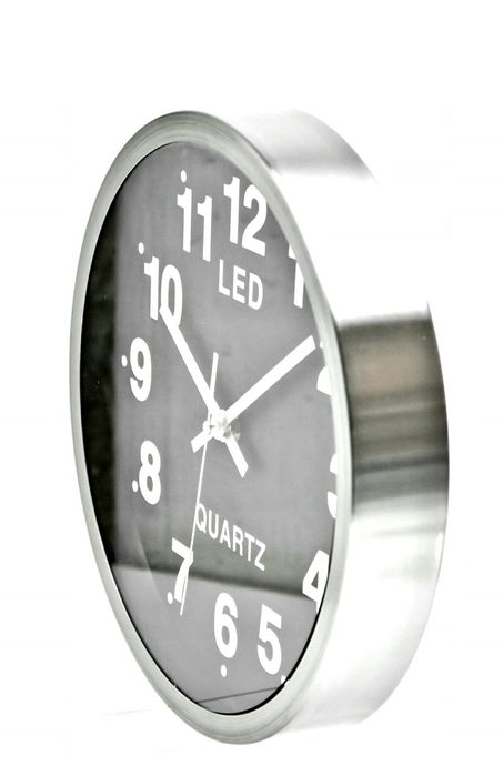 Zegar Ścienny LED Podświetlany Aluminium Wiszący