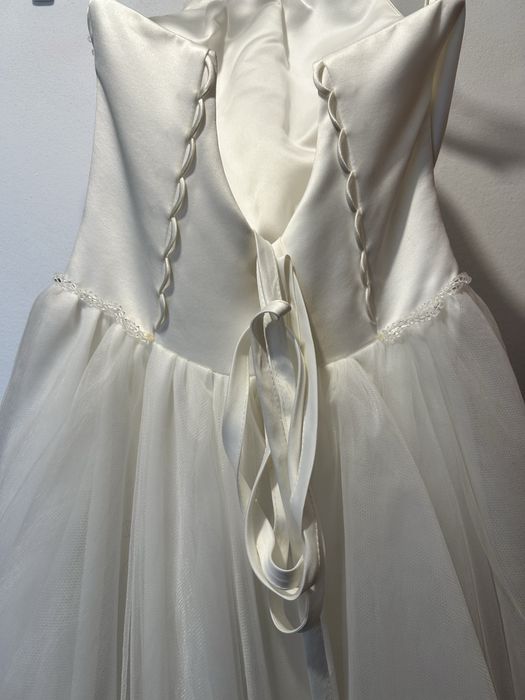 Vestido de noiva (cetim, tule) branco perolado, tamanho ajustável