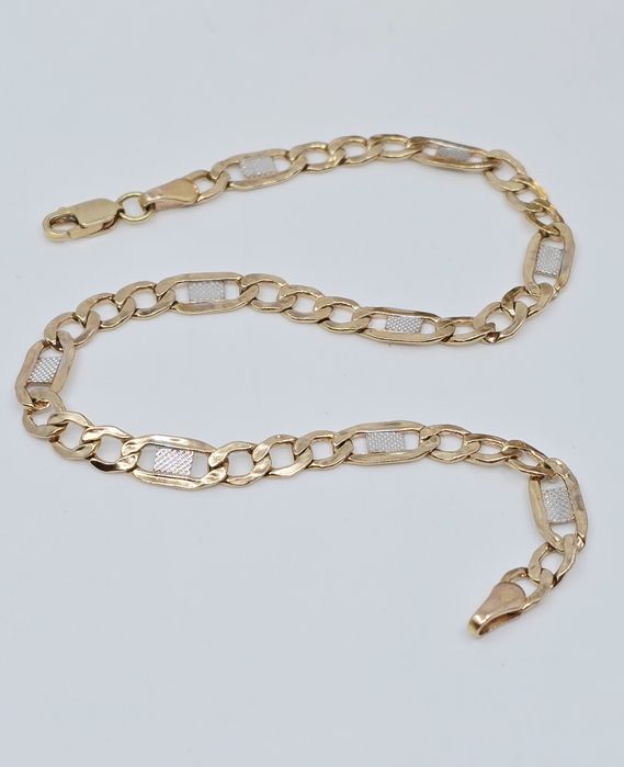 Złota bransoletka splot figaro z blaszką próba 585 14k Używane