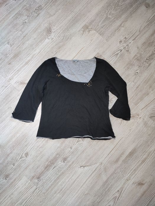 Per Una 42 XL bluzka damska vintage dwuwarstwowa czarna cekiny