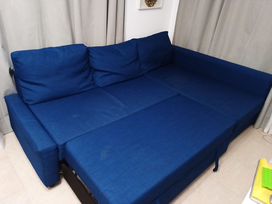 Sofá-cama, três lugares, azul, IKEA