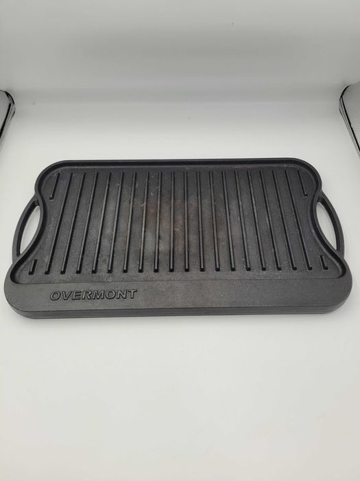 Overmont żeliwna patelnia grillowa 43 × 25 cm odwracana