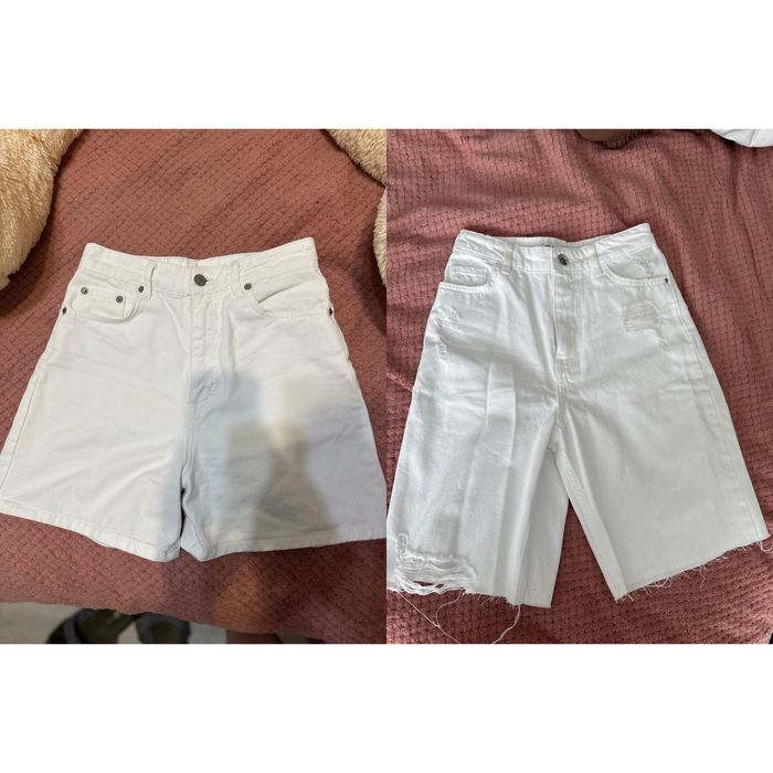 Шорты бермуды белые высокая посадка рваные Zara Pull and Bear