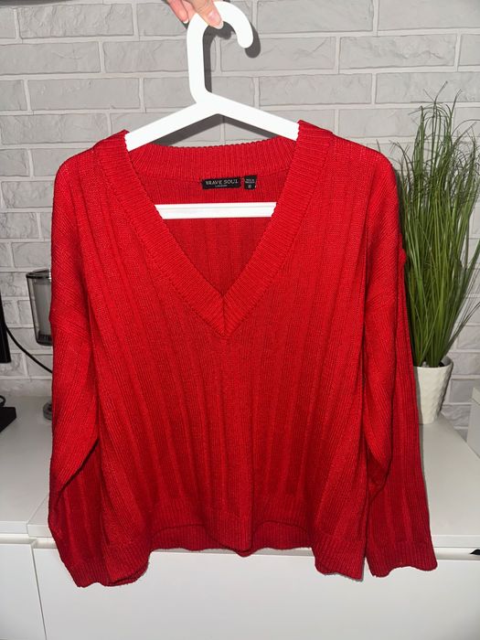 sweter czerwony Brave Soul r M 38 damski z dekoltem sweterek