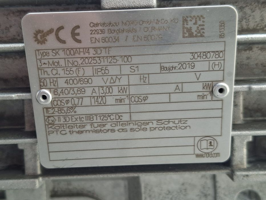 Motoreduktor kątowy 3kw. 63obr./min. NORD.   SK92772