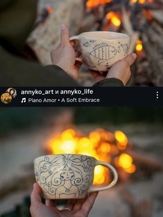 Чашка ручной работы керамика авторская в цветочек  на подарок