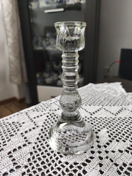 Szklany świecznik retro PRL