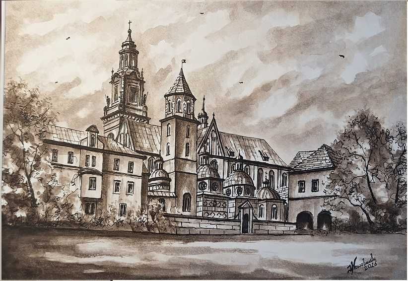 akwarela-Katedra krakowska na Wawelu