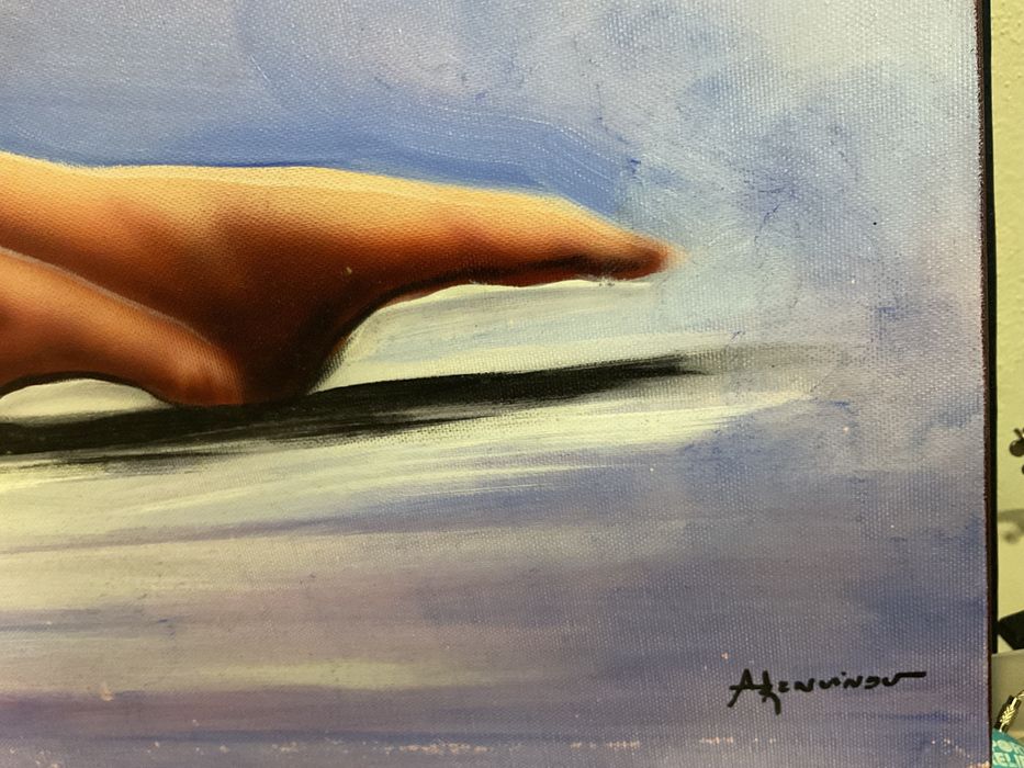 Quadro tela a oleo nudismo assinada