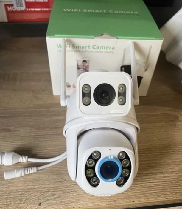 ip wifi камера відеоспостереження, 2 лінзи, 8 мп, вулична, поворотна