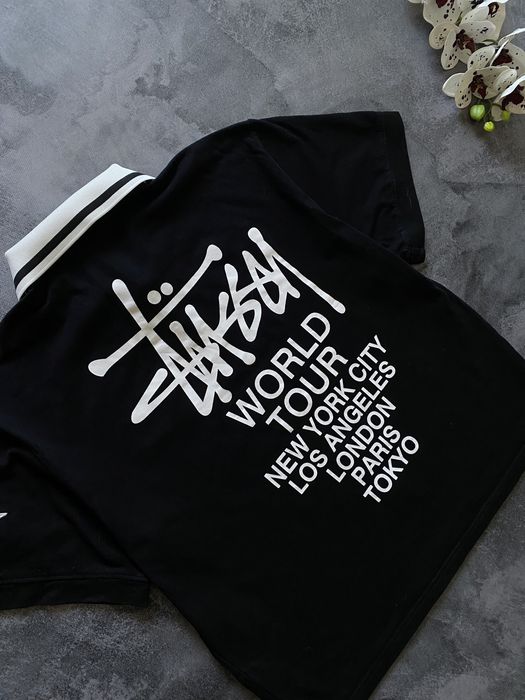 Поло футболка Stussy big logo чёрная мужская оригинал