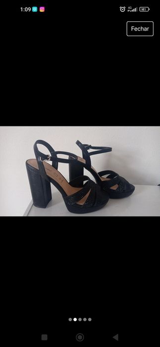 Sandálias salto alto pretas com brilho Calçado Guimarães