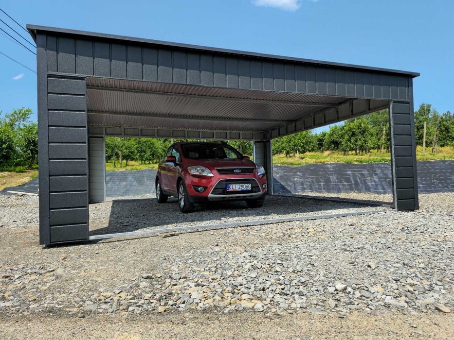 Wiata Śmietnikowa z Paneli HIT GRAFIT + ZŁOTY DĄB Każdy Wymiar