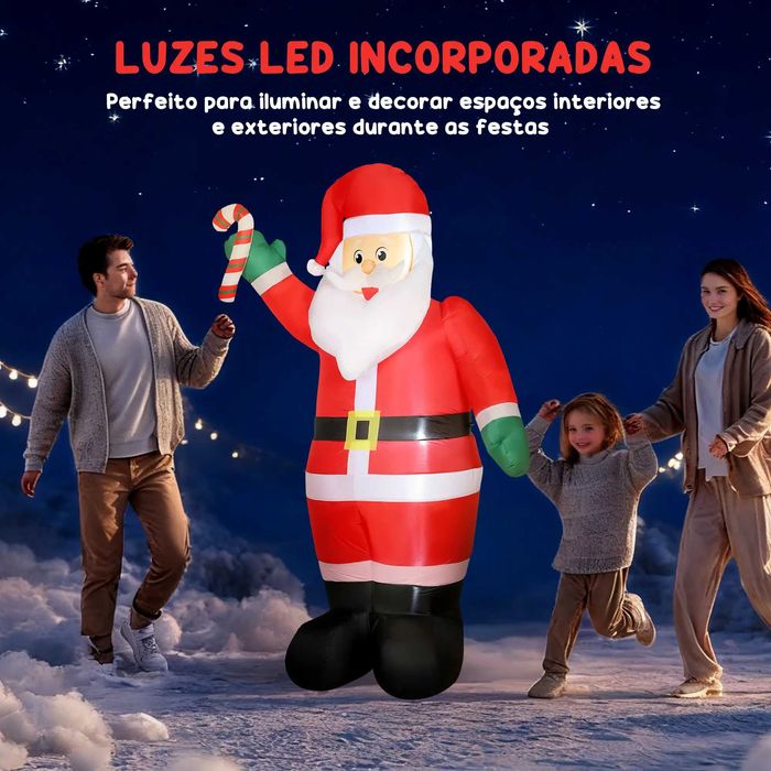 Pai Natal Insuflável 240 cm com Bastão Luzes LED