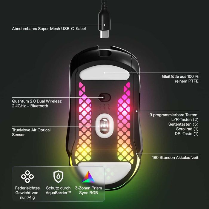 Мышь SteelSeries Aerox 5 Wireless/Bluetooth/USB Black