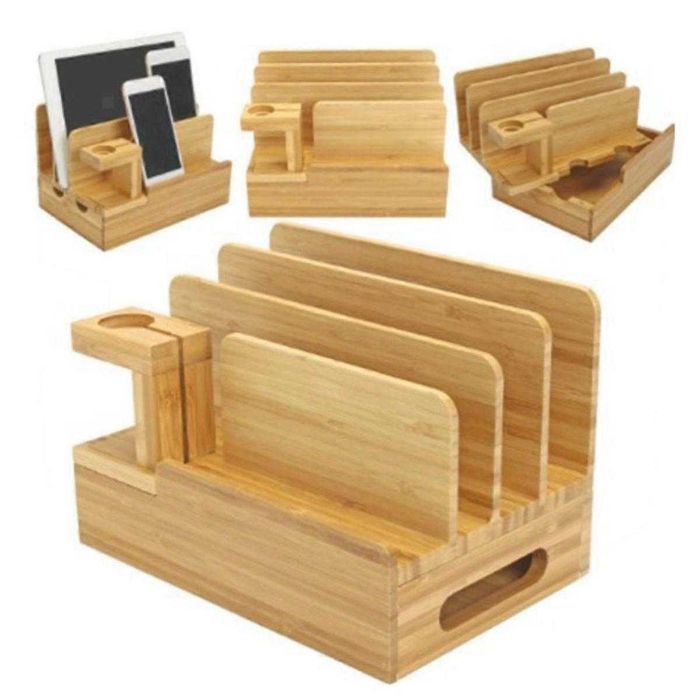 Estação de Carregamento USB de Bambu para Dispositivos