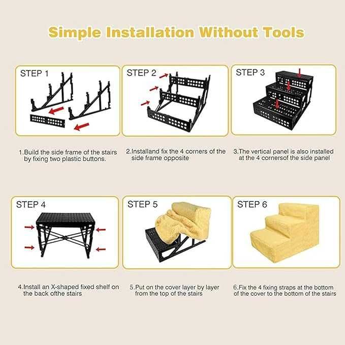 Schody Dla Zwierząt 45 Cm 3 Stopnie z Pluszowym Pokrowcem - żółtym