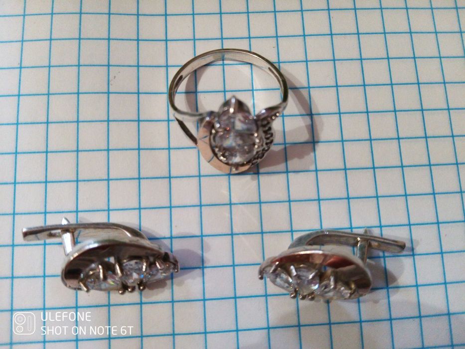 Срібний набір, з золотими пластинами, сяючі фіаніти,925