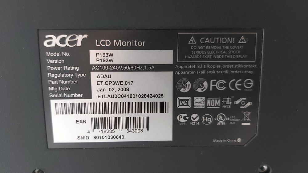 Monitor Acer P193W  (19")