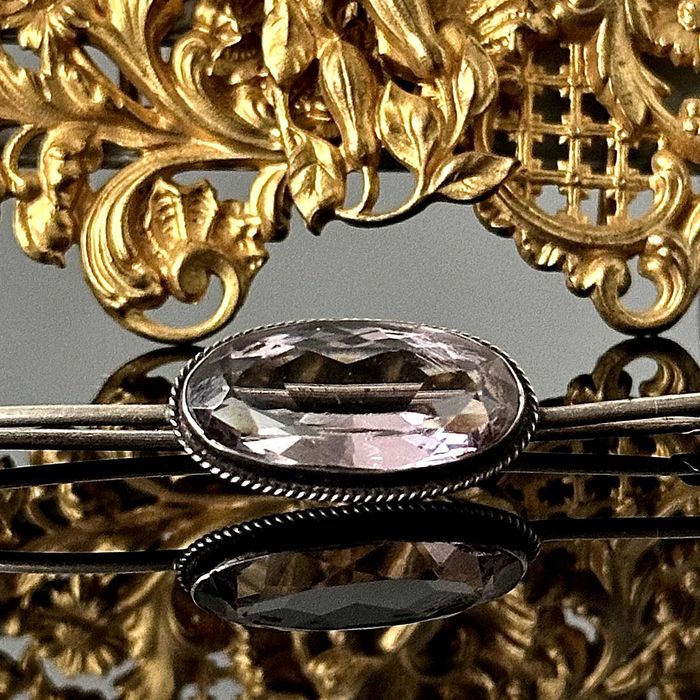 Srebrna broszka z dużym naturalnym Ametystem – oryginał secesja, 1900r