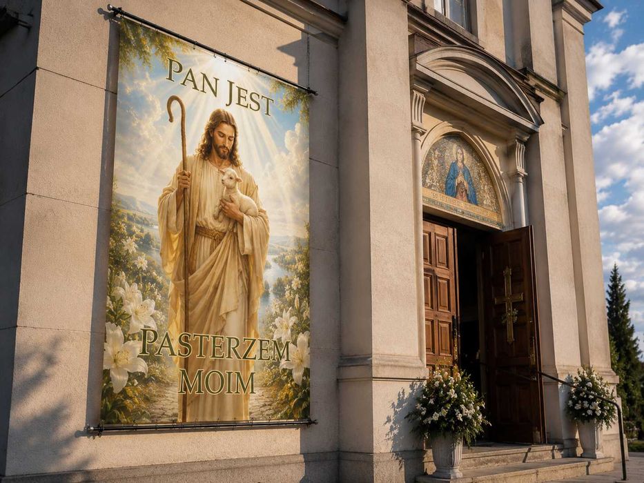 Baner religijny Boże Ciało 200x100 cm Jezus, "Pan jest moim Pasterzem"