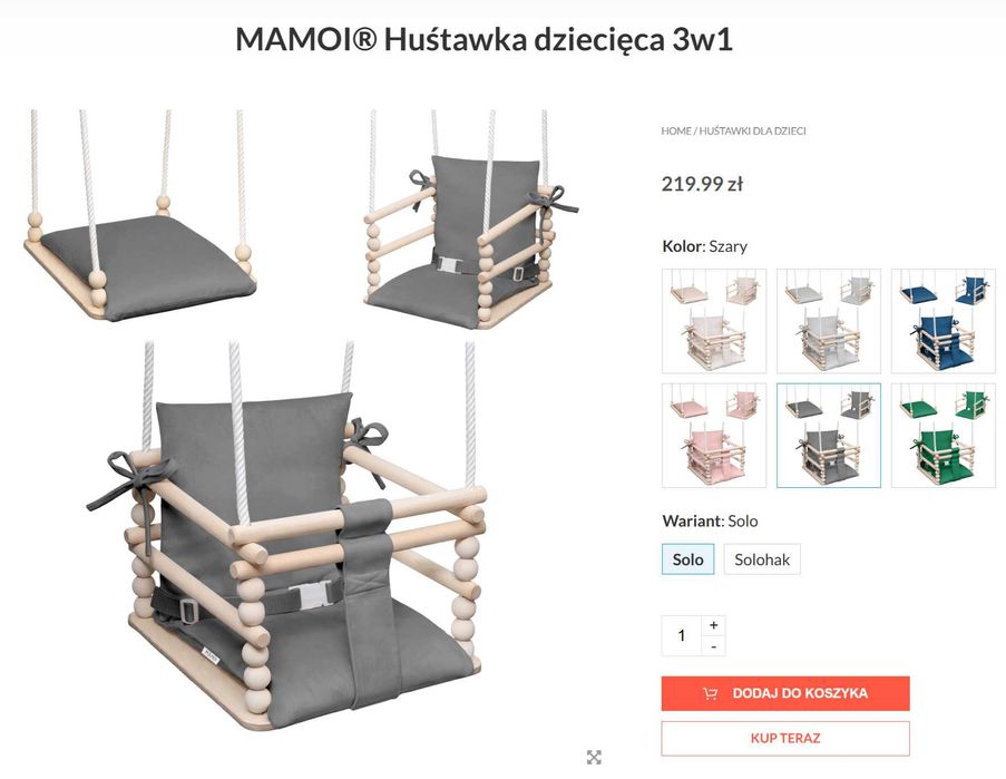 Huśtawka dziecięca drewniana do domu MAMOI 3w1