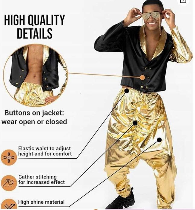 Kostium disco Oldschoolowy raper lata 80, 90. złoty Mc Hammer XL Q591