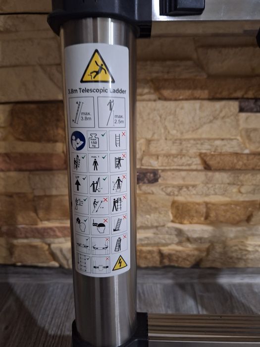 Drabina teleskopowa stal nierdzewna 3.8m. NOWA