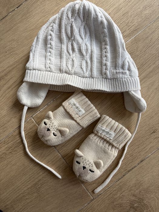 Komplet czapka i rękawiczki Newbie na polarku 6-12 mscy