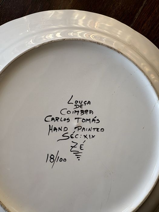 Prato pintado à mão  loica de coimbra
