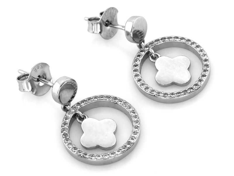 Srebrne kolczyki na sztyfcie z wiszącym kółeczkiem