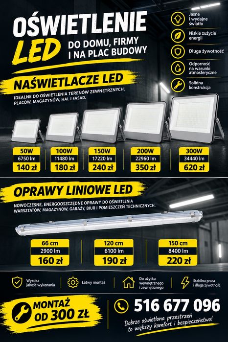 Lampy LED, Halogeny, Naświetlacze, Lampy liniowe  MOCNE - GWARANCJA 5LAT - JAKOŚĆ PREMIUM - MONTAŻ