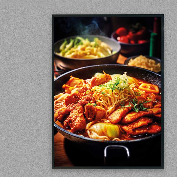 plakat reklamowy danie makaron z kurczakiem do baru i restauracji