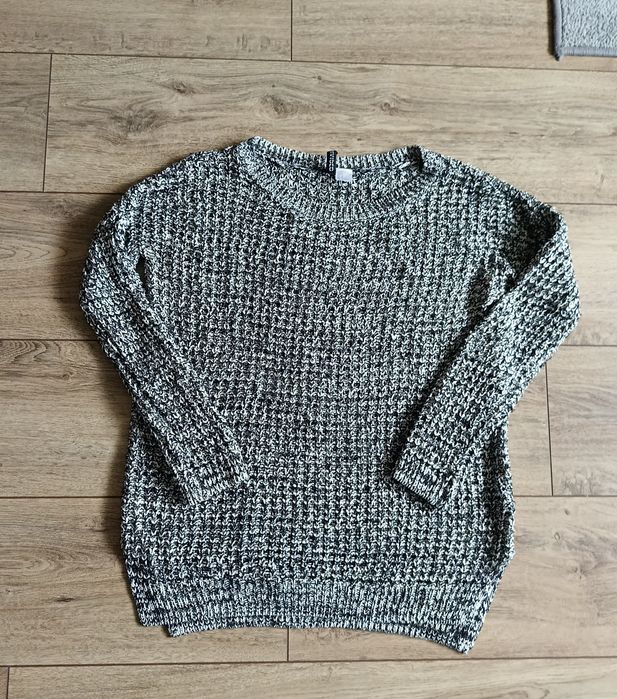 Sweter S 36 z dzianiny gruby splot czarno biały H&M