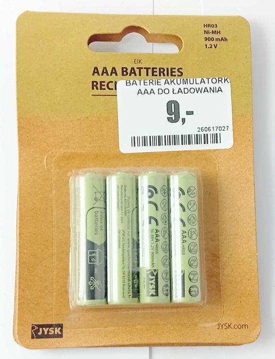 Baterie akumulatorki  AAA DO ŁADOWANIA JYSK 4 SZT. 900 MAH