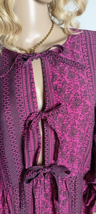 Sukienka maxi M/L wiskoza długa amarantowa Boho