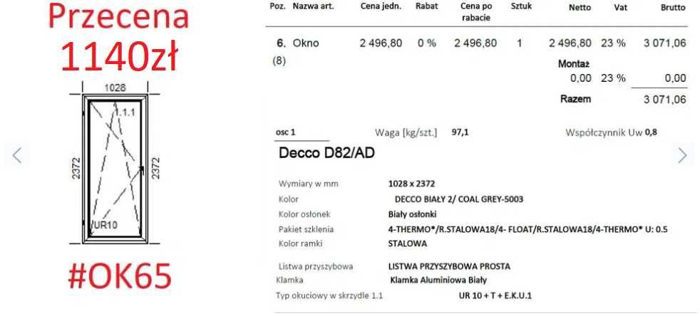 Okno 1028x2372 Antracyt 3 szyby #OK65