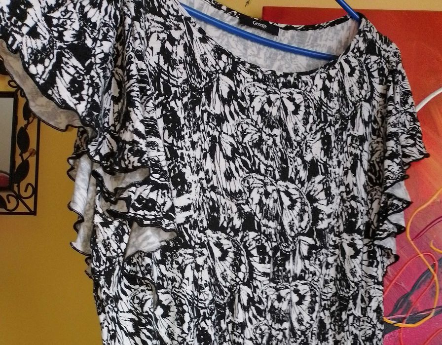 bluzka tunika wzór czarna-biała GEORGE gumka biodra 44/46 XXL 3XL