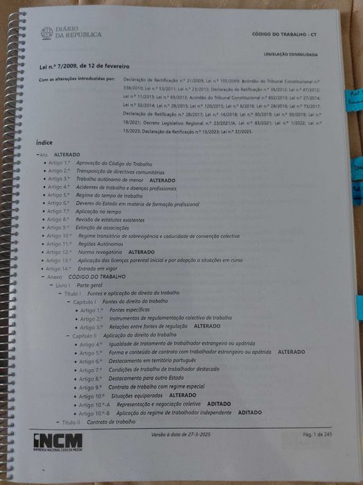 Códigos de Direito (Civil, Comercial, Trabalho, CRP e Propriedade)
