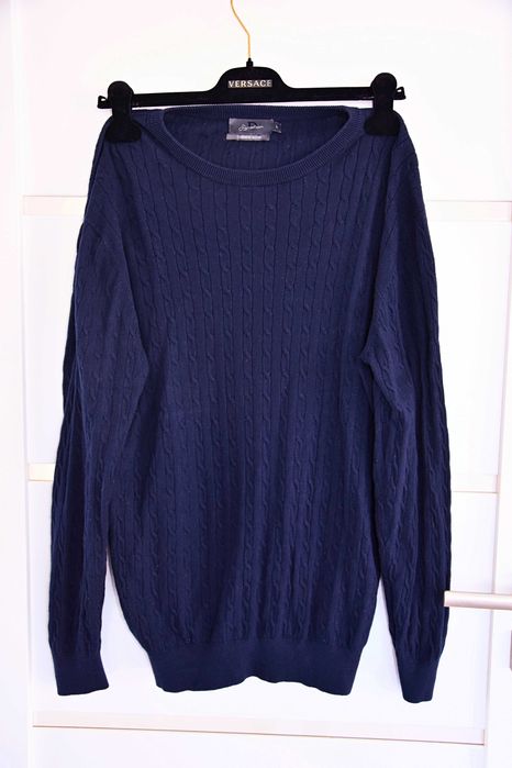 Sweter kaszmirowy Signature L 40 granatowy wzór drobny warkocz