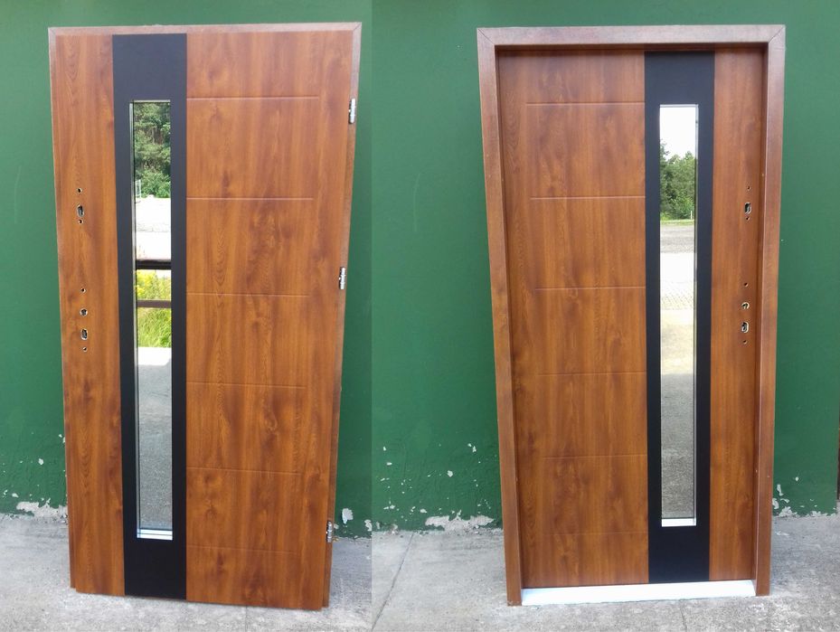 - 40 % Wyprzedaż Drzwi Zewnętrzne 72mm Złoty Dąb CZARNY INOX 101 x 208