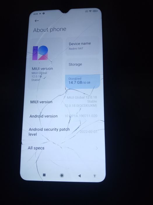 Redmi 9AT 32 GB w pełni sprawny zbity ekran