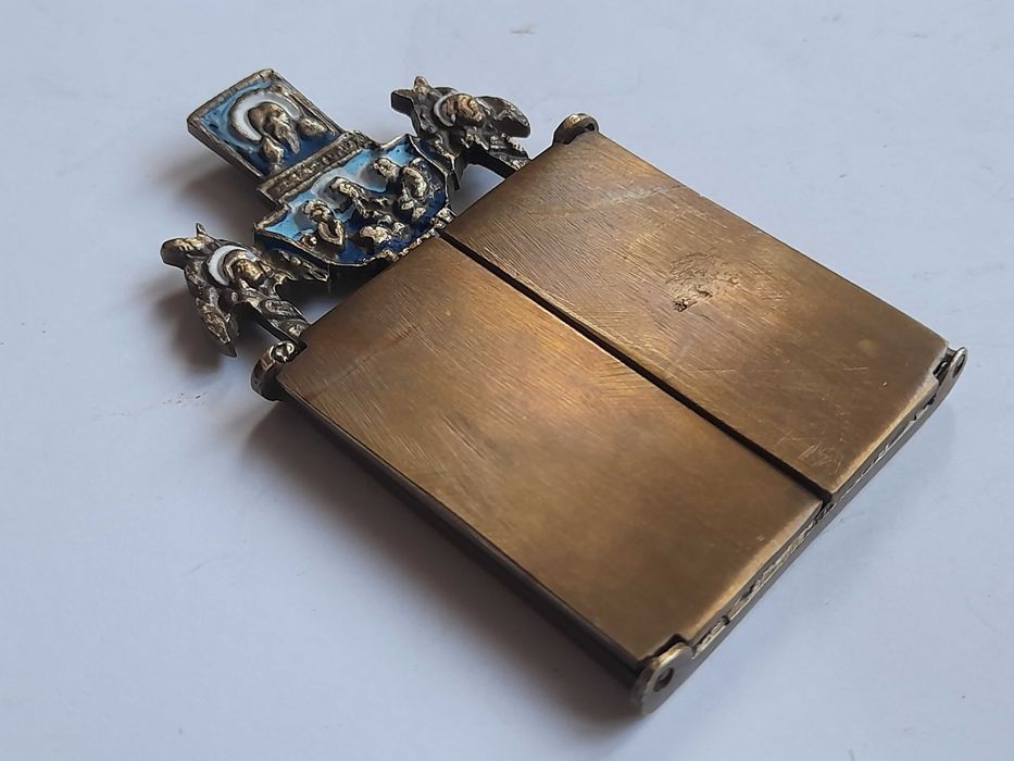 Prawosławna ikona podróżna z Matką Boską i aniołkami (mosiężna)