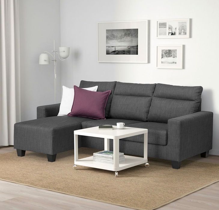Sofá 3 lugares, c/chaise longue/Skiftebo cinz esc