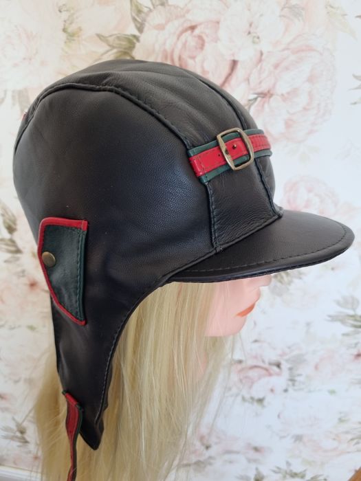 Skórzana czapka pilotka